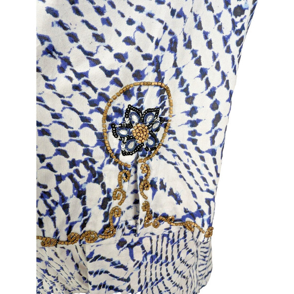 Soft Surroundings XL Blue White Tie Dye Beaded Laced Tie Rayon Tunic - Picture 6 of 10